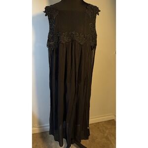 Free People Embroidered Dress Beach Cover Open On The Sides Size XS Black